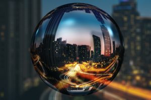 Crystal ball shows the city.